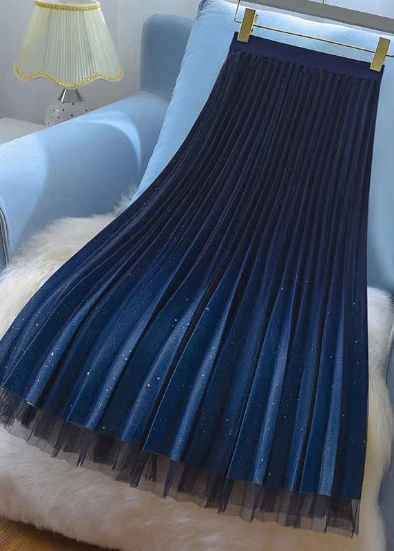 French Blue Starry Sky Wear On Both Sides Tulle Pleated Skirt Spring ribbed skirt waist French Blue Starry Sky Wear On Both Sides Tulle Pleated Skirt Spring ribbed skirt waist