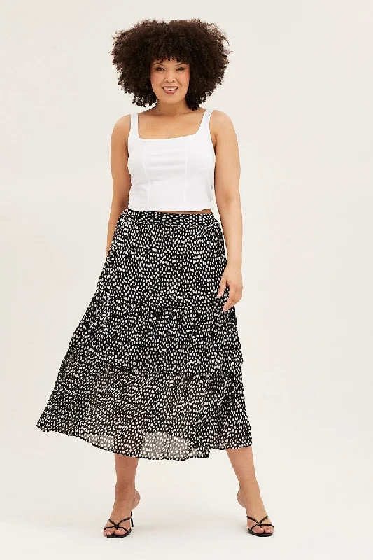 Geo Print Midi Skirt Ruffle Hem linen skirt natural