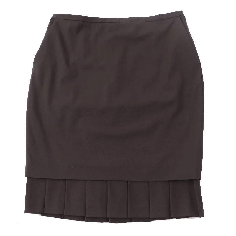 HERMES Wool Polyurethane Silk Tight Skirt Brown 42 lace skirt elegant
