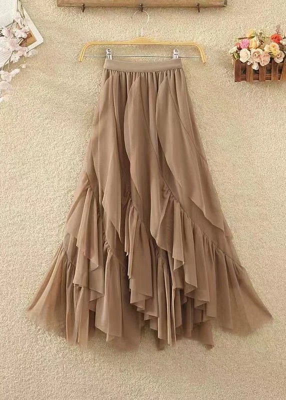 Italian Coffee Ruffled Patchwork Asymmetrical Tulle Skirts Spring corduroy skirt durable Italian Coffee Ruffled Patchwork Asymmetrical Tulle Skirts Spring corduroy skirt durable