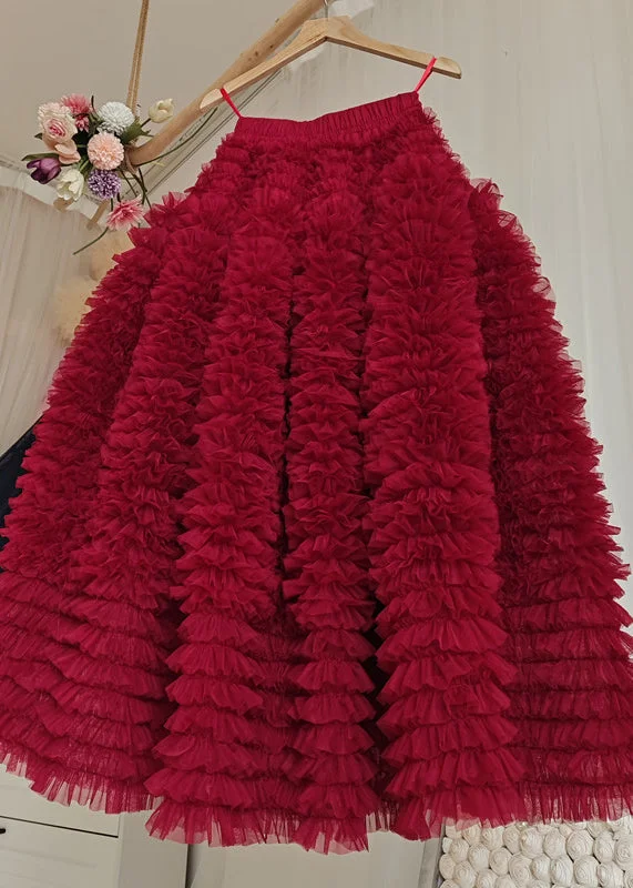 Italian Mulberry Ruffled High Waist Patchwork Tulle Skirt Spring corduroy skirt cozy
