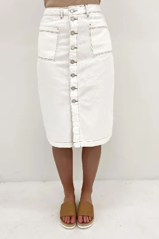 Kaydyn Denim Midi Skirt White linen skirt relaxed