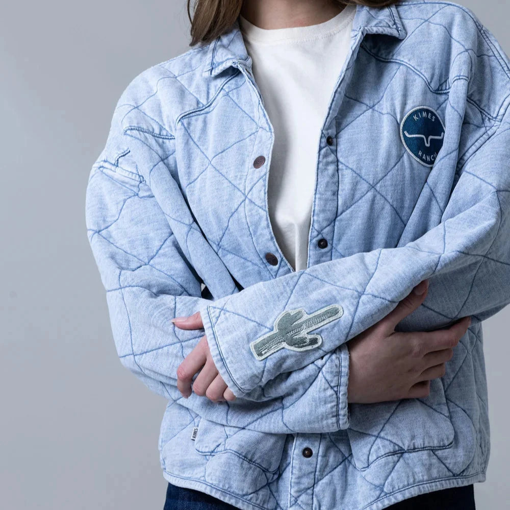 Kimes Ranch Women's Rincon Throw Jacket in Light Wash Indigo Nylon Fabric Polyester Fabric Spandex Fabric Kimes Ranch Women's Rincon Throw Jacket in Light Wash Indigo Nylon Fabric Polyester Fabric Spandex Fabric