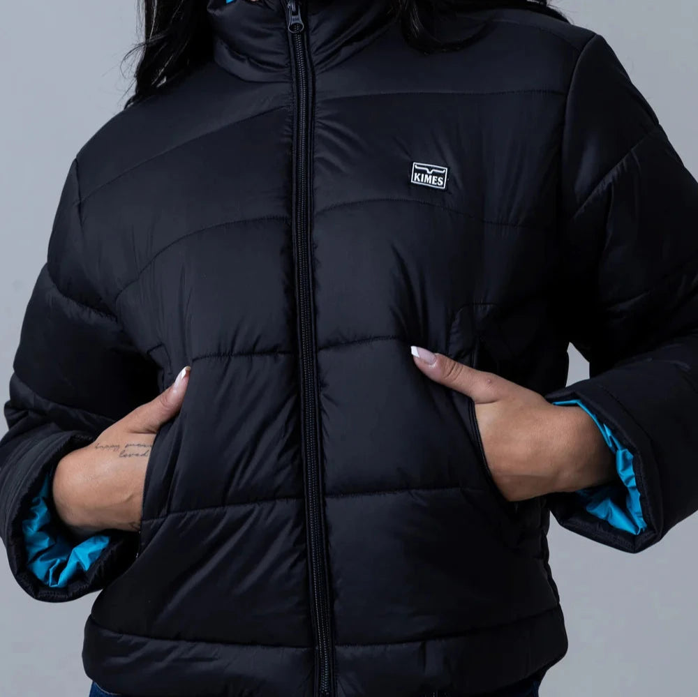 Kimes Ranch Women's Valencia Puffy Jacket in Black Satin Fabric Silk Fabric Chiffon Fabric Kimes Ranch Women's Valencia Puffy Jacket in Black Satin Fabric Silk Fabric Chiffon Fabric