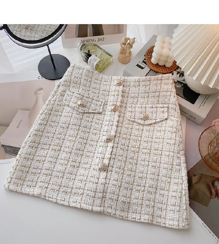 Korean version of thin gold coarse tweed small fragrant grid skirt 5627 chiffon skirt delicate Korean version of thin gold coarse tweed small fragrant grid skirt 5627 chiffon skirt delicate