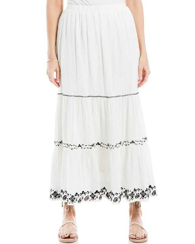Max Studio Smocked Waist Embroidered Maxi Skirt leather skirt sleek