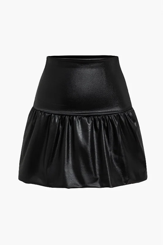 Pu Leather Ruched A-Line Skirt wool skirt breathable