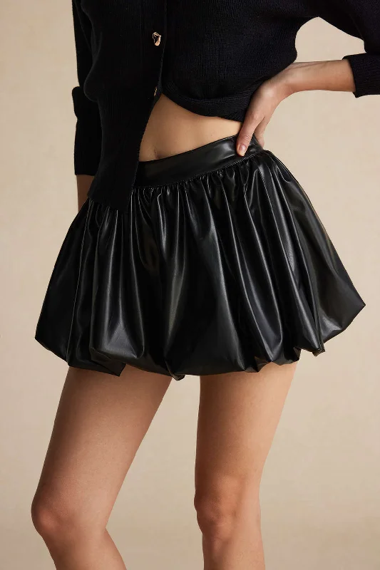 Faux Leather Puff Mini Skirt denim skirt casual