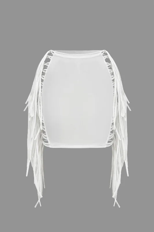 Fringe Mini Skirt denim skirt stylish