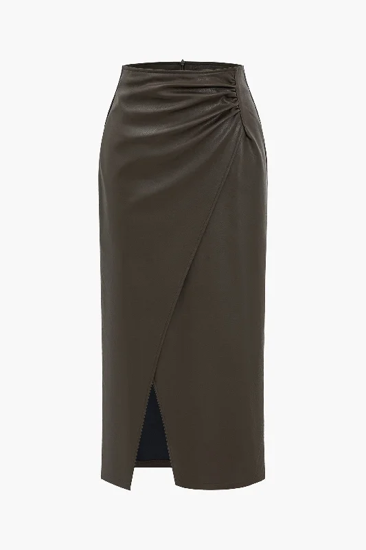 Faux Leather Ruched Skirt denim skirt stylish