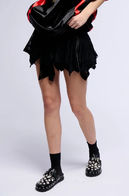 MICAH FLOUNCE MINI SKIRT IN BLACK denim skirt stylish