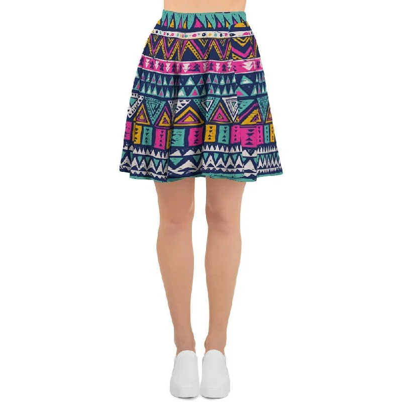 Multicolor Native Aztec Trippy Striped Women's Skirt wrap skirt elegant