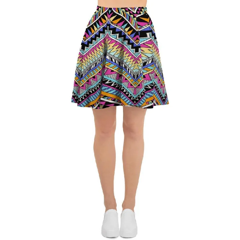Multicolor Zigzag Indian Aztec Women's Skirt ruffled skirt detail