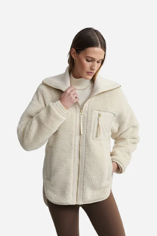 Varley Myla Zip Through Jacket in Sandshell Boat Neck Shawl Collar Notched Collar