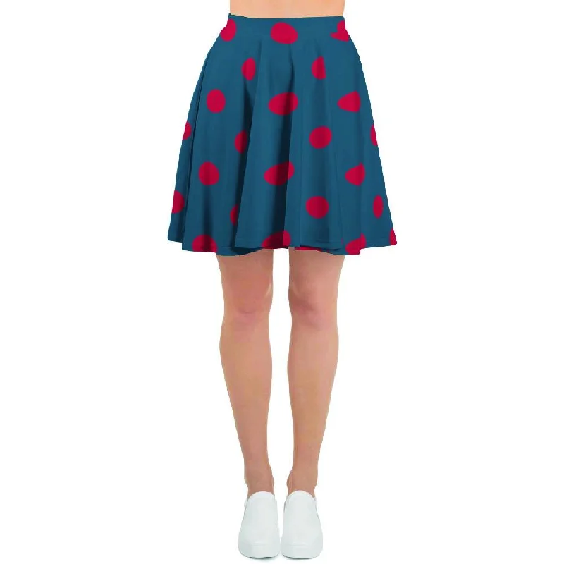 Navy Polka Dot Women's Skirt satin skirt smooth