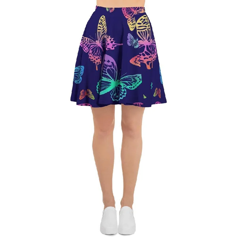 Neon Butterfly Print Women's Skirt patchwork skirt art
