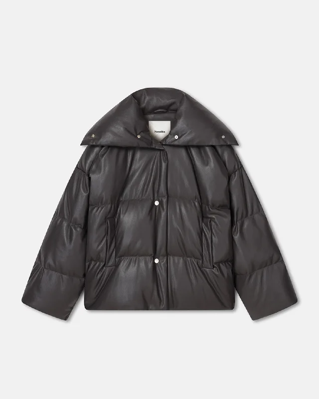 Alora - Okobor™ Alt-Leather Puffer Jacket - Midnight Green Welt Pockets Slit Pockets Flap Pockets Alora - Okobor™ Alt-Leather Puffer Jacket - Midnight Green Welt Pockets Slit Pockets Flap Pockets