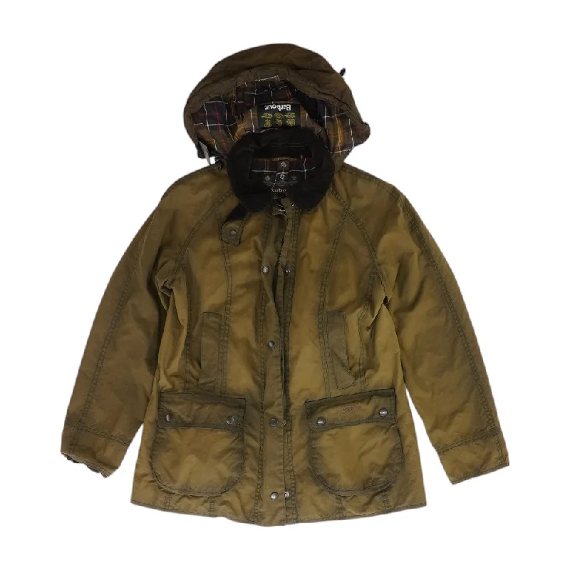 Olive Solid Jacket Notch Collar Peter Pan Collar Cowl Neck