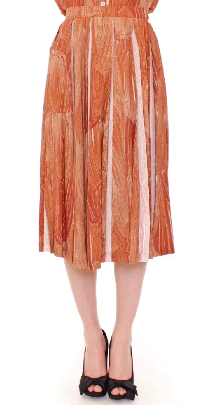 Licia Florio Orange Brown Below-Knee Chic Skirt a-line skirt cut