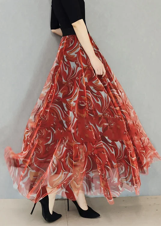 Organic Orange Wrinkled Print Exra Large Hem Tulle Skirt Spring zip skirt side