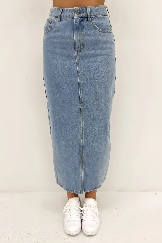 Otis Denim Midi Skirt Light Blue button skirt front