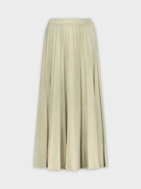 PLEATED SKIRT 37"-CELERY GREEN satin skirt smooth