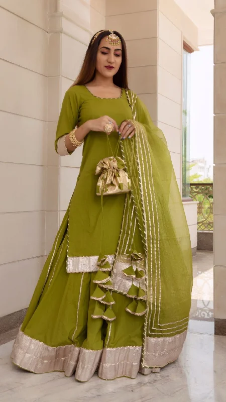 Pomcha Jaipur Falguni Green Long Kurta Skirt Set leather skirt durable
