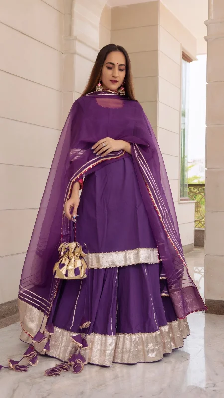 Pomcha Jaipur Falguni Purple Kurta Skirt Set wrap skirt elegant