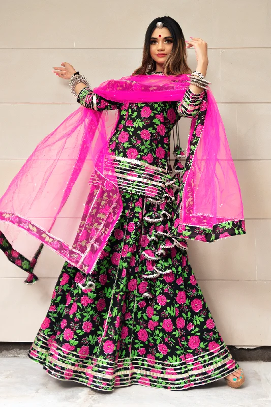 Pomcha Jaipur Gulmohar Cotton Hand Block Skirt Set linen skirt breathable