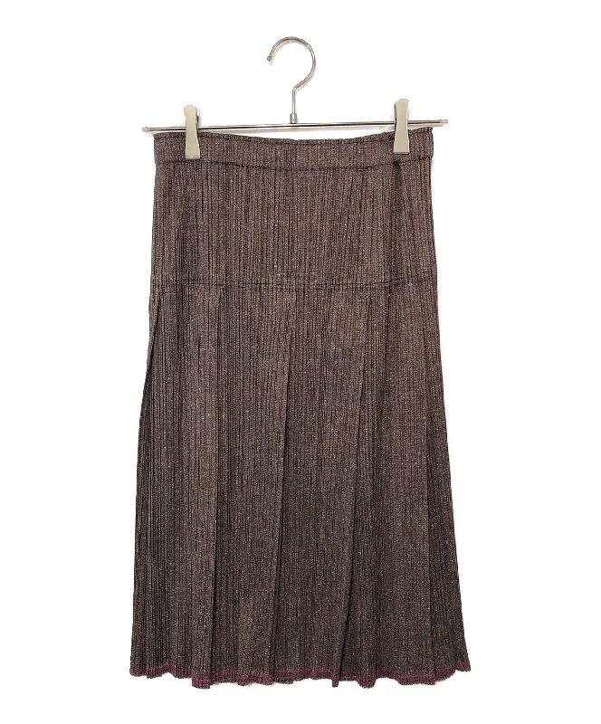 [Pre-owned] PLEATS PLEASE Pleated long skirt with nep tweed transfer pattern PP12-JG267 chiffon skirt floaty
