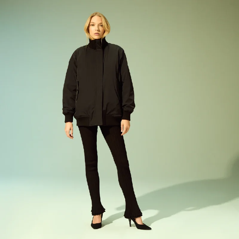 Rib Collar Bomber Jacket (Black) Fitted Jacket Loose Jacket Oversized Jacket