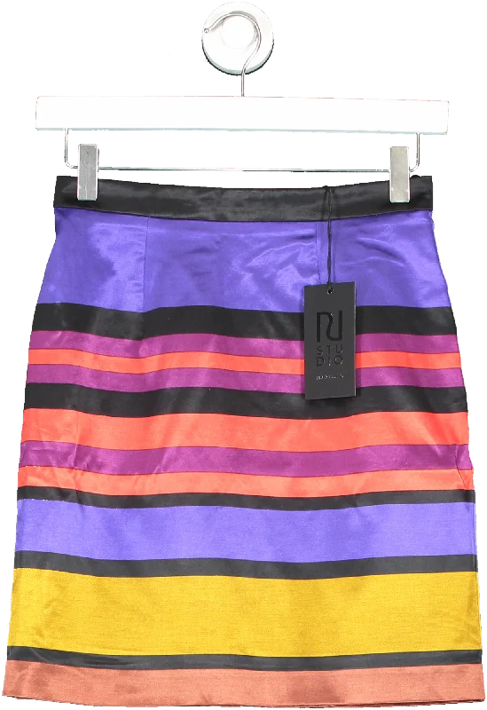 River Island Multicoloured Stripe Mini Skirt UK XS leather skirt bold