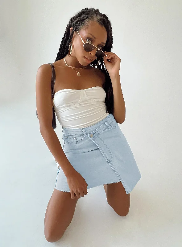Ryder Light Wash Denim Skirt Denim mini skirt trendy