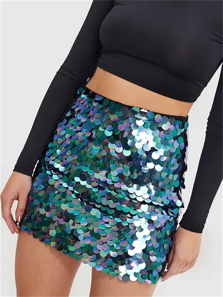 JuliaFashion - Sequined Sparkle Slim Short Mini Shiny Glitter Pencil Nightwear Party Club Streetwear Skirts velvet skirt luxury