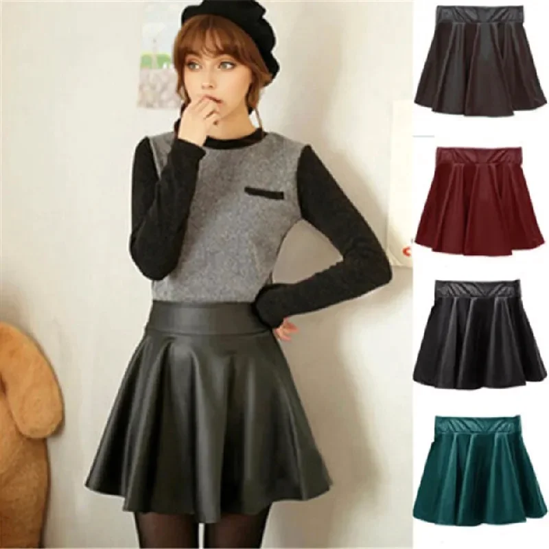 JuliaFashion - Sexy Slim PU Leather High Waist Short Mini Pleated Party Faux Leather Skater Flare Pleated Skirts corduroy skirt durable JuliaFashion - Sexy Slim PU Leather High Waist Short Mini Pleated Party Faux Leather Skater Flare Pleated Skirts corduroy skirt durable