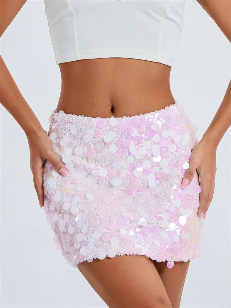 JuliaFashion - Sexy Sparkle Sequined Summer Party Clubwear Glitter Bodycon Short Mini Pencil Streetwear Skirts corduroy skirt durable