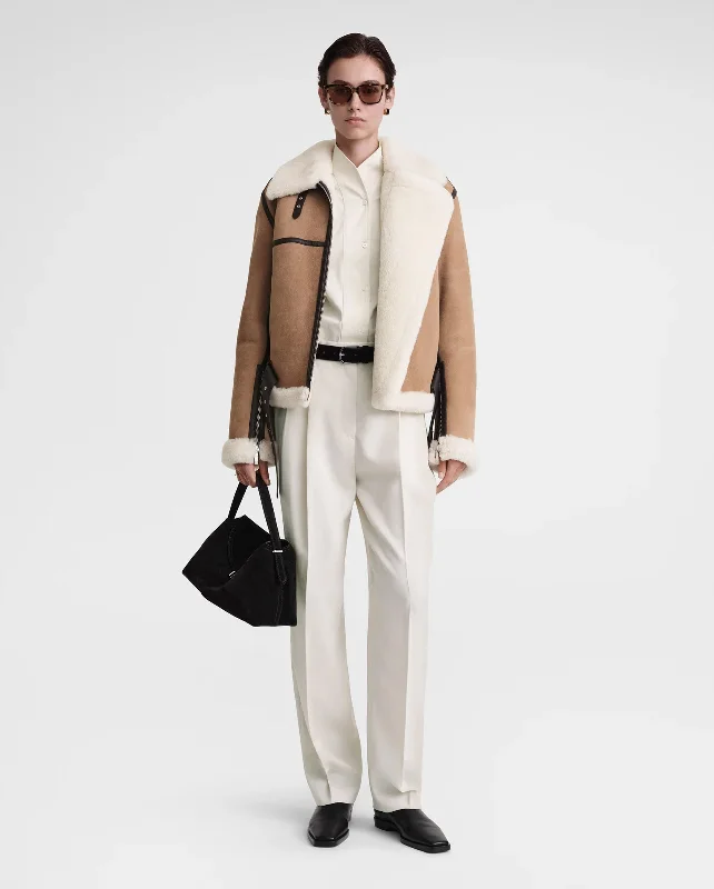 SHEARLING AVIATOR JACKET / DARK BISCUIT Cotton Jacket Linen Jacket Terry Jacket