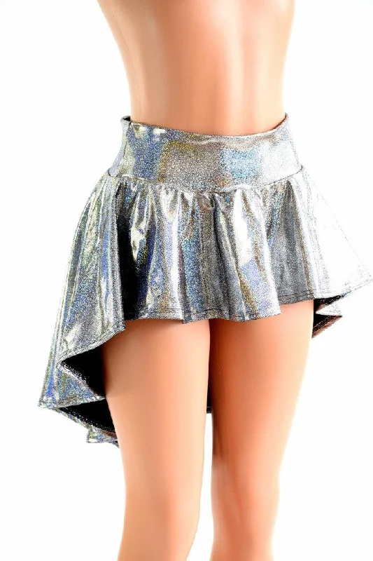 Silver Sparkly Holographic Hi Lo Rave Skirt silk skirt elegant