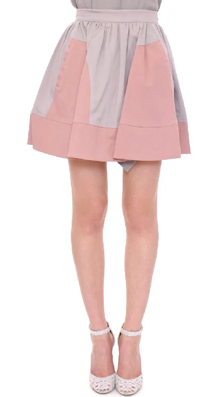 Comeforbreakfast Sleek Pleated Mini Skirt in Pink and Gray button skirt front