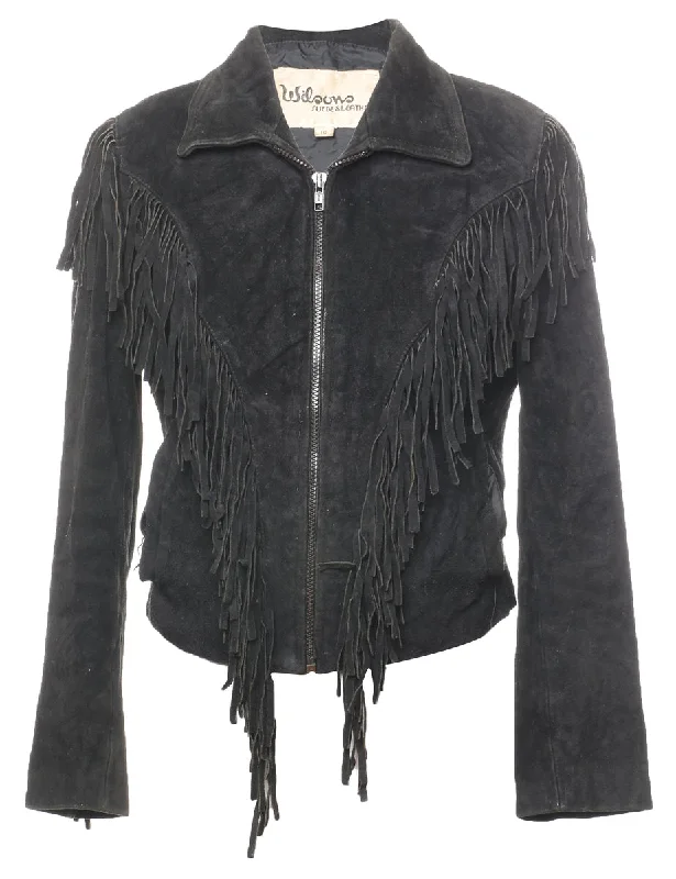 Wilson Black Suede Fringed Jacket - S Collared Jacket Crew Neck Jacket Turtle Neck Jacket Wilson Black Suede Fringed Jacket - S Collared Jacket Crew Neck Jacket Turtle Neck Jacket