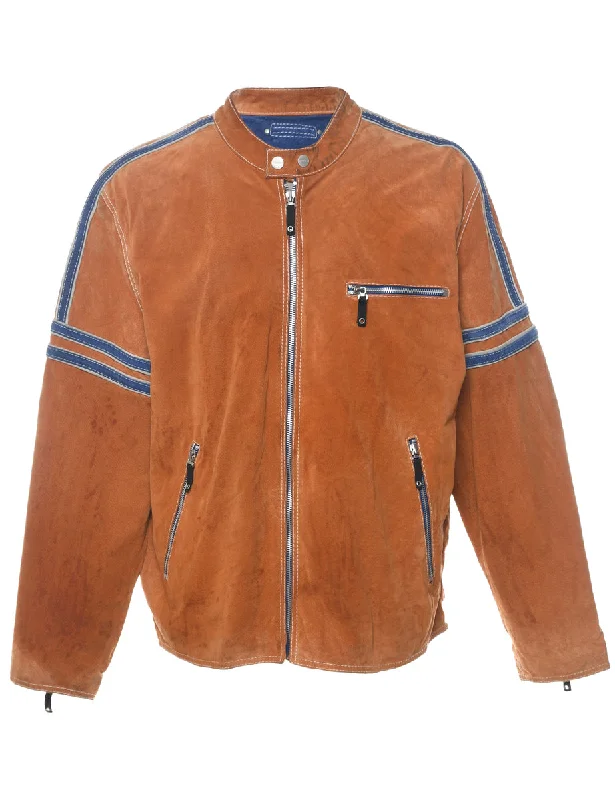 Wilson Light Brown & Blue Suede Racing Jacket - L Toggled Jacket Drawstring Jacket Belted Jacket Wilson Light Brown & Blue Suede Racing Jacket - L Toggled Jacket Drawstring Jacket Belted Jacket