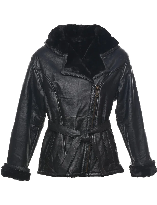 Wilson Shearling Leather Jacket - S Tailored Jacket Straight Jacket A-Line Jacket
