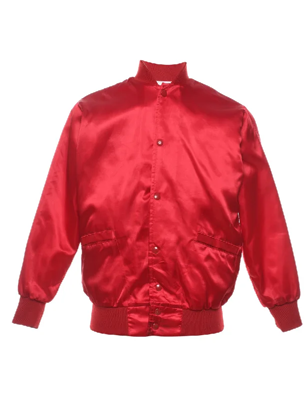 Windless Red Shiny Bomber Jacket - S Zip Front Button Front Snap Front