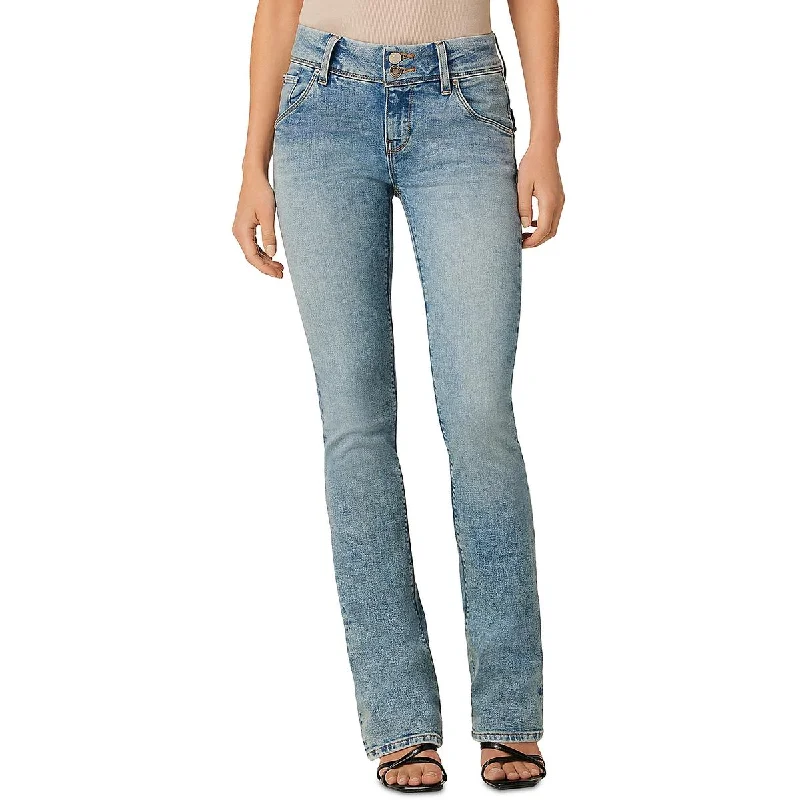 beth Womens Mid-Rise Petite Bootcut Jeans Trendy Paperbag Waist Jeans