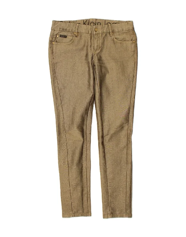 CALVIN KLEIN Womens Skinny Jeans W31 L34 Gold Fashionable White Denim Jeans