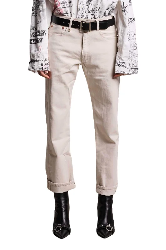 Corduroy Boyfriend Jean In Ecru Stylish Shredded Denim Jeans