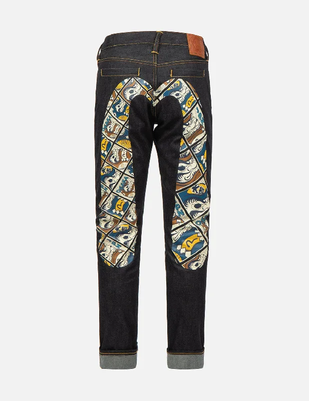 Daruma Comic Pattern Daicock Print Carrot-Fit Jeans #2017 Stylish High-Rise Mom Jeans