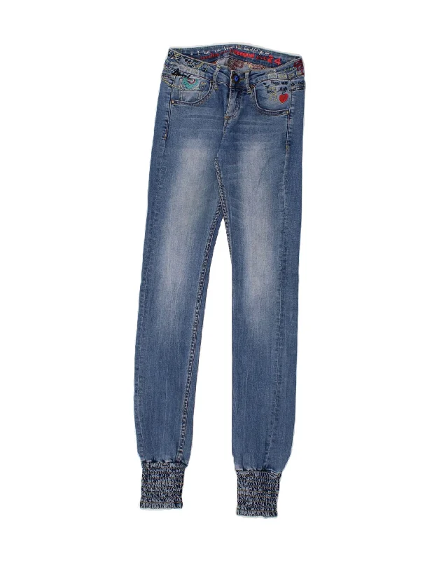 DESIGUAL Womens Graphic Joggers Skinny Jeans W24 L34 Blue Stylish Paperbag Waist Denim DESIGUAL Womens Graphic Joggers Skinny Jeans W24 L34 Blue Stylish Paperbag Waist Denim
