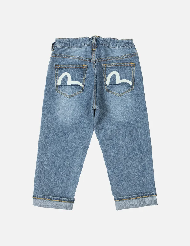 Dinosaur Bear and Seagull Print Regular Fit Jeans Trendy Button-Up High-Waist Jeans