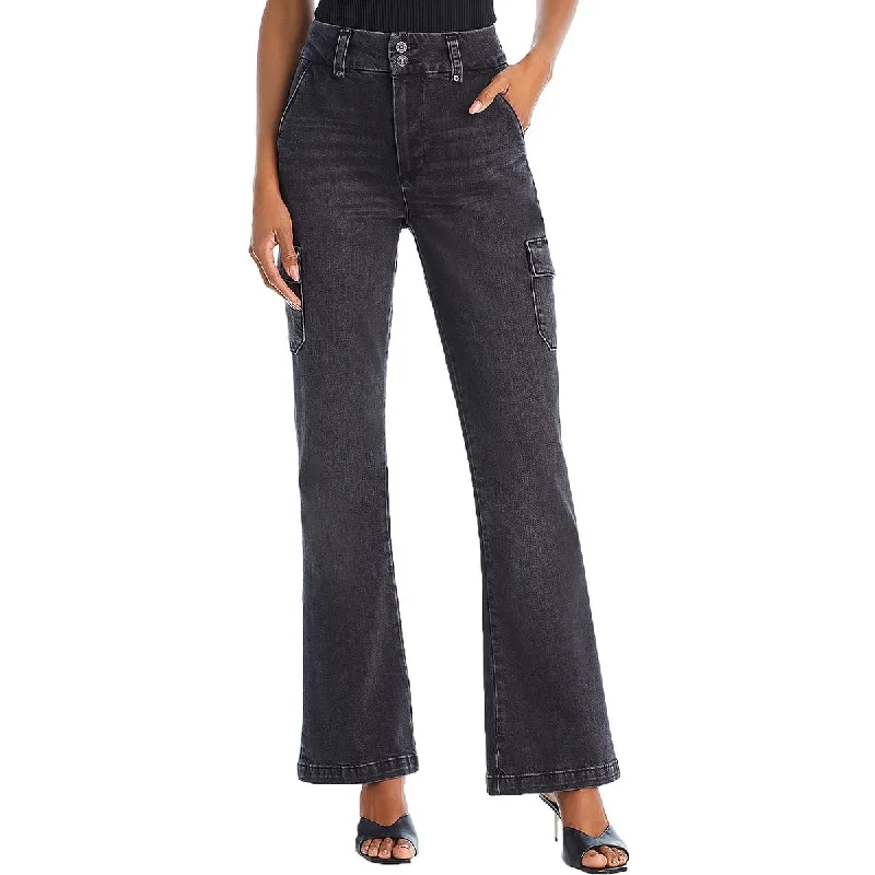 Dion Womens High Waist Denim Cargo Jeans Comfortable Dark Wash Jeans